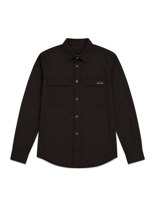 Long Sleeve Overshirt in Regular Fit Black