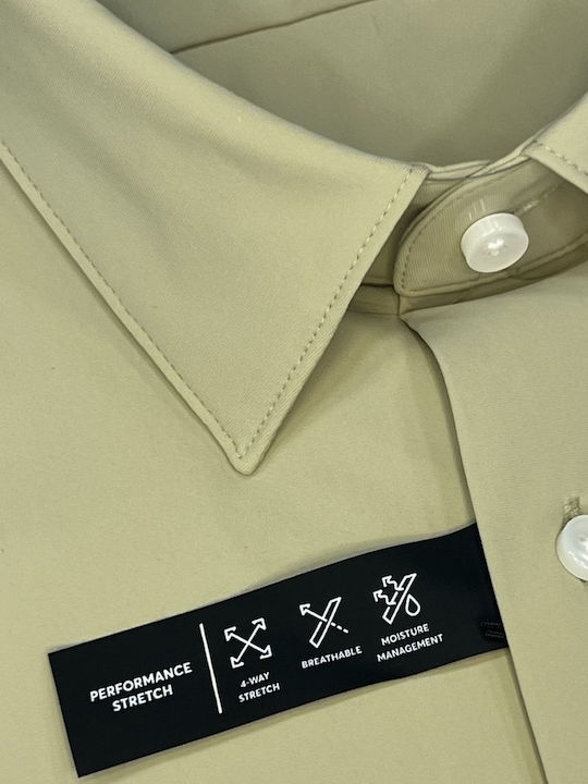 Hank Long Sleeve Shirt in Narrow Fit Dark Beige