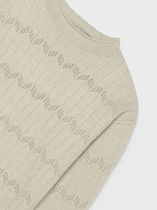 Mädchenkleid Ärmelloses Gestricktes Set mit Bluse Beige