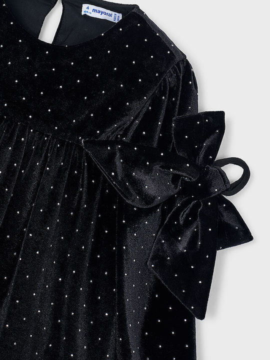 Mädchenkleid Langärmelig Samt Set aus 2 mit Zubehör Schwarz