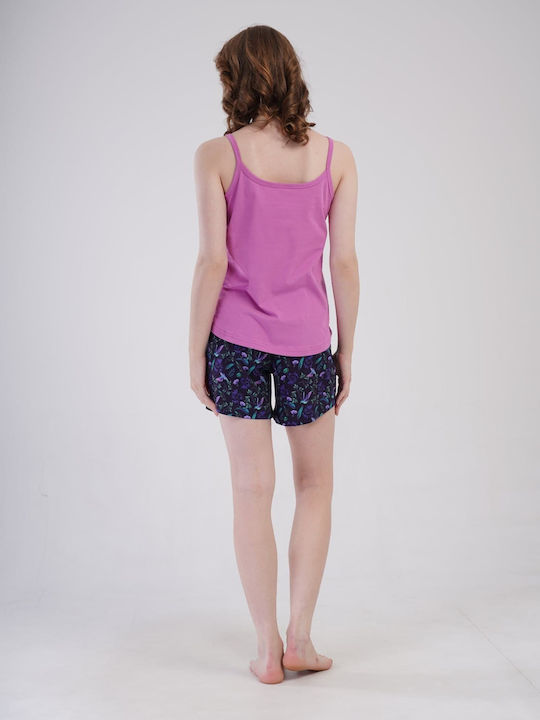 Sommerliches Damen-Schlafanzug-Set Baumwollene Lila