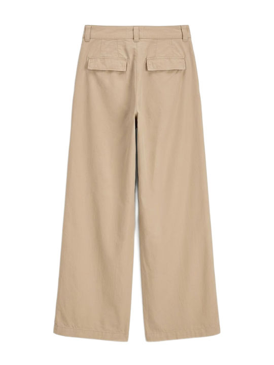 Jack & Jones Pantaloni dama din bumbac largi Bej Jack & Jones Pantaloni dama din bumbac largi Bej