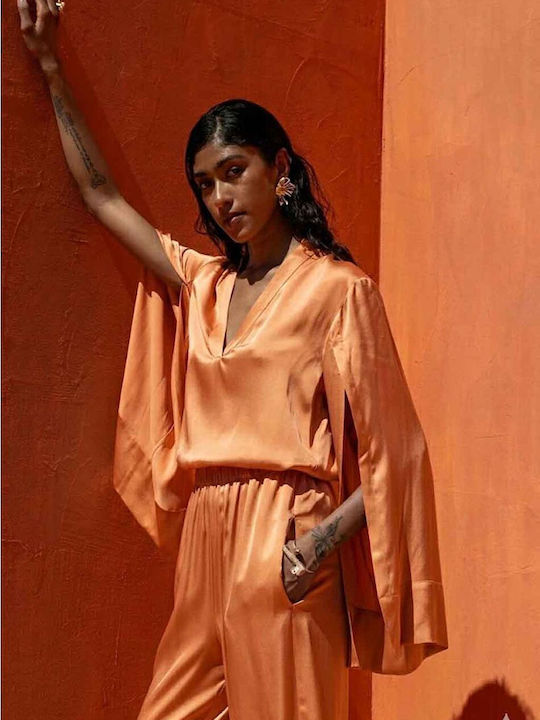 Women's Orange Set with Trousers with Rubber Band in Regular Fit