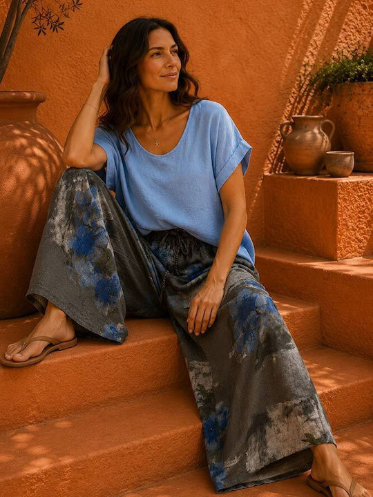 Women's Linen Pantaloons with Rubber Band Brown