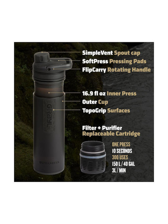 Grayl Grayl Kunststoff Wasserflasche mit Mundstück und Filter 500.24ml Schwarze