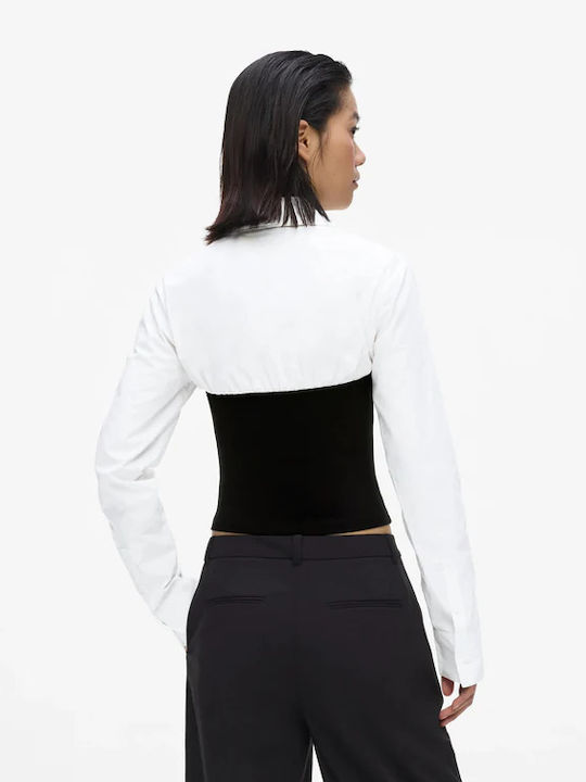 Μακρυμάνικο Γυναικείο Τζιν Πουκάμισο White/black
