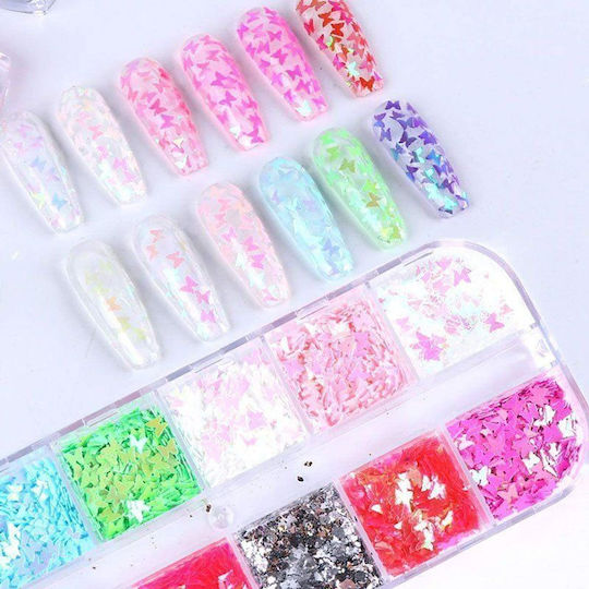 Globalnail Nageldesign Konfetti Set 12 Farben Nail Art Schmetterling