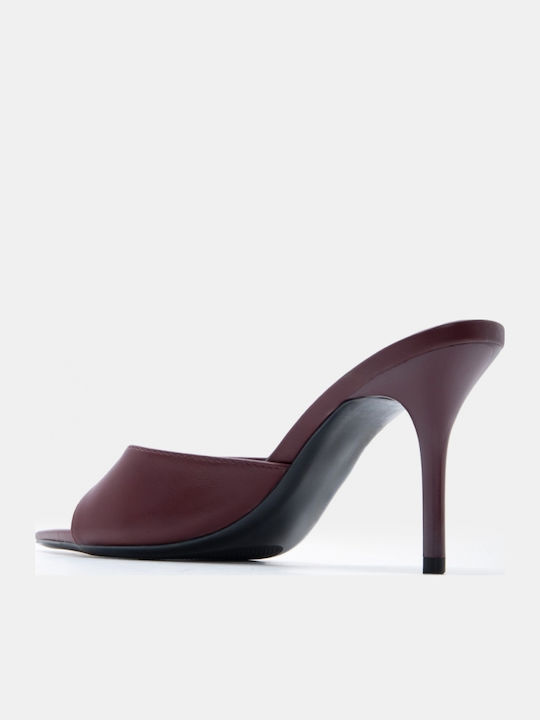 Mules With High Heel In Burgundy Colour