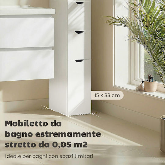 HomCom Bathroom Floor Column Cabinet 15x33x136.8cm White