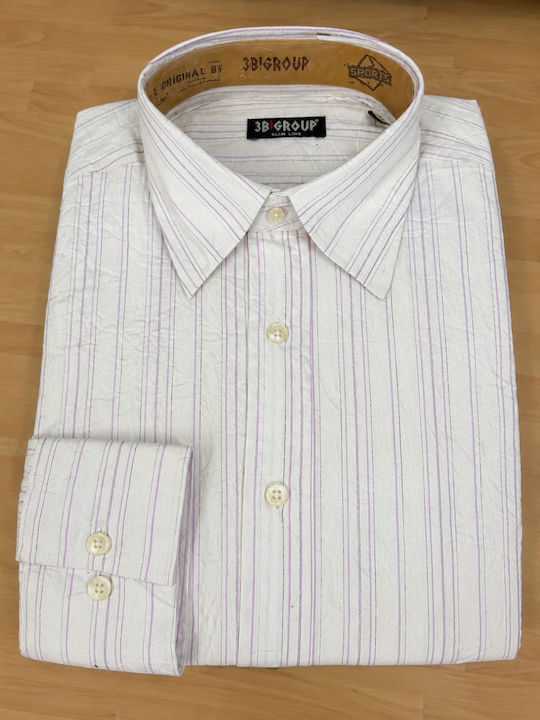 Long Sleeve Shirt in Narrow Fit Striped Ecru