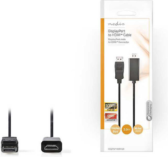 Nedis Cable DisplayPort male - HDMI male 2m Black (CCGP37100BK20)