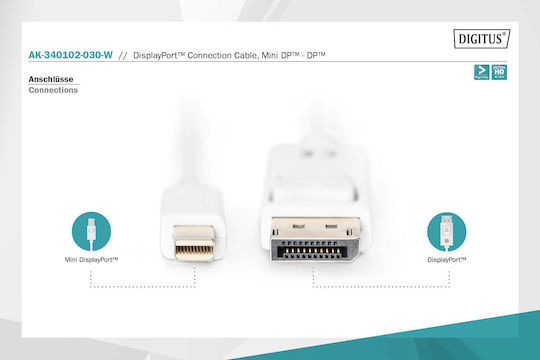 Digitus Kabel DisplayPort-Stecker - Mini-DisplayPort-Buchse 3.0m Weiß (AK-340102-030-W)