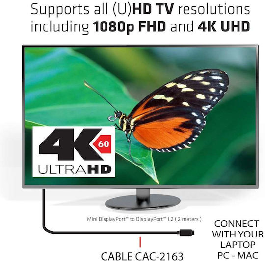 Club3D Кабел mini DisplayPort мъжки - DisplayPort мъжки 2м Черен (CAC-2163)