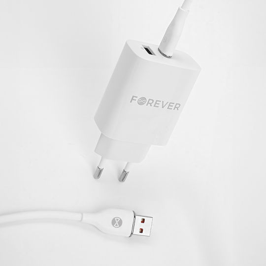 Forever USB 2.0 Cable USB-C male - USB-A 66W White 1m