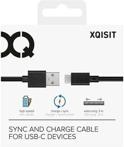 Xqisit Regular USB 2.0 Cablu USB-C bărbătesc - USB-A Negru 3m (112294)