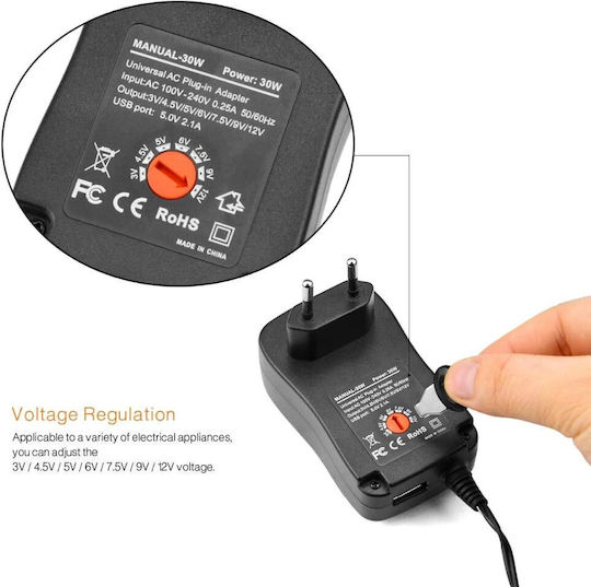 ATC Universal Power Adapter Adjustable Voltage 12V 2.5A with Power 30W with Plug Set (05.007.0034)