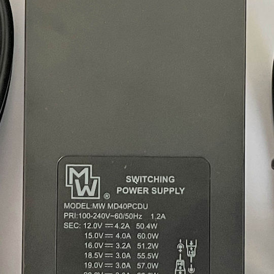 Minwa Universal Power Adapter Adjustable Voltage 24V 4A Power 96W With Plug Set (MW MD40-PCDU)