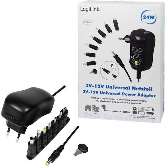 LogiLink Universal Τροφοδοτικό Ρυθμιζόμενης Τάσης 3 έως 12V με Ισχύ 24W με 7 βύσματα (PA0161)