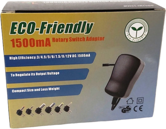 Minwa Universal Τροφοδοτικό Ρυθμιζόμενης Τάσης 3 έως 12V 1.5A με Ισχύ 18W με 6 βύσματα (MW CL3R15GS)