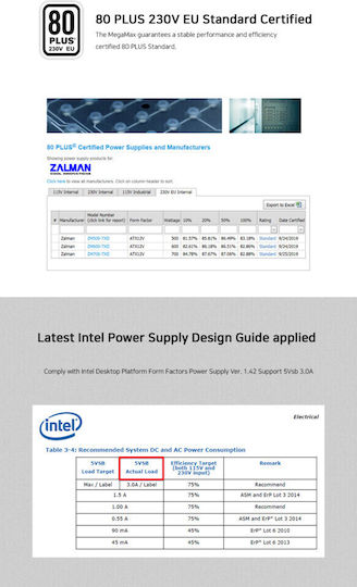Zalman MegaMax ZM600-TXIIv2 rev. 2.0 600W Black Computer Power Supply Full Wired 80 Plus Standard