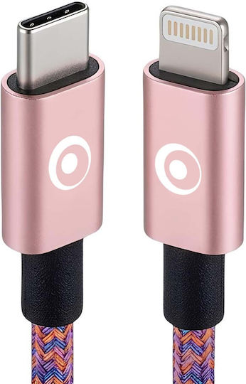 Bigben Connected Usb C Lightning Woven Cable 2m 3a Pink