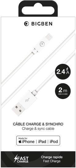 Bigben Connected Usb A Lightning Cable 2m 2.4a White