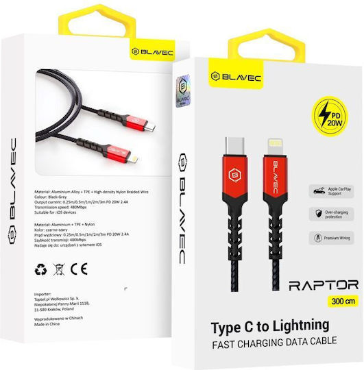 Blavec Плетена USB-C към Lightning кабел 20W Черен 0.5м