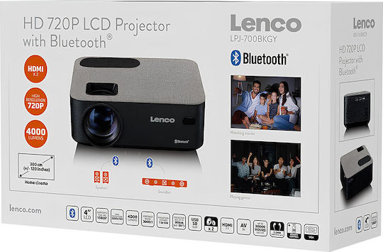 Lenco LPJ-700BKGY Mini Projector LCD HD LED Lamp with Built-in Speakers Black