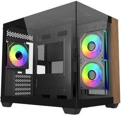 CoolerMaster Elite 481 Wood Gaming Mini Tower Computer Case with Side Window and ARGB Lighting White