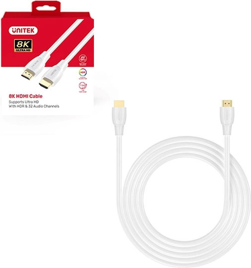 Unitek HDMI 2.1 Ultra High Speed 48Gbps 4K 120Hz HDR VRR Cable HDMI male - HDMI male 1m Λευκό