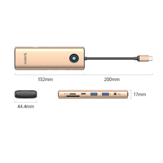 Orico PW11 9in1 USB-C Docking Station with HDMI 4K PD Ethernet Rose Gold