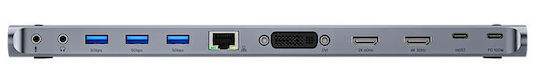 Unitek uHUB11+ USB-C Docking Station με HDMI 4K PD Ethernet και σύνδεση 3 Οθονών Γκρι