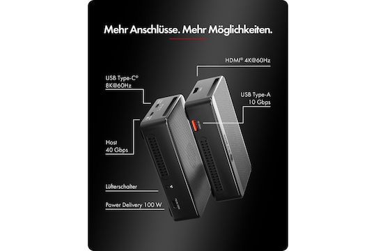 Icy Box USB-C Docking Station with HDMI 4K PD and 2 Monitor Connection Black (IB-RD2818DK-40G)