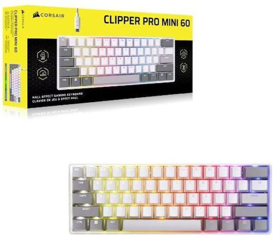 Corsair Clipper Pro Mini 60 Hall-Effekt Gaming-Tastatur 60% mit Corsair MGX Schaltern und RGB-Beleuchtung (Englisch US) Weiß