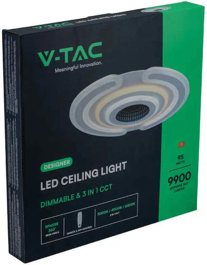 V-TAC Deckenleuchte 52cm Weiß mit Integrierter LED und Fernbedienung
