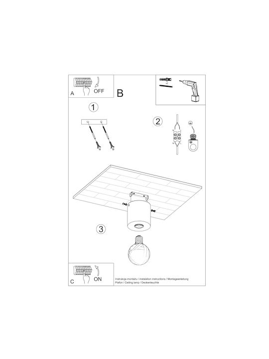 Sollux Salgado Ceiling Mount Light 13cm Gray with Socket E27