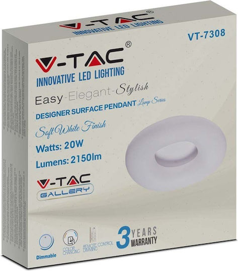 V-TAC Deckenleuchte 30cm Weiß mit Integrierter LED und Fernbedienung