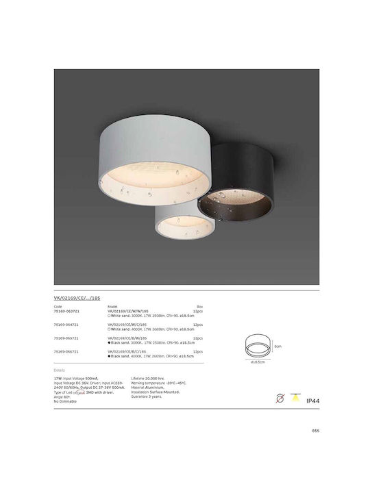 VK Lighting Ceiling Mount Light Bathroom 18.5cm White with Integrated LED