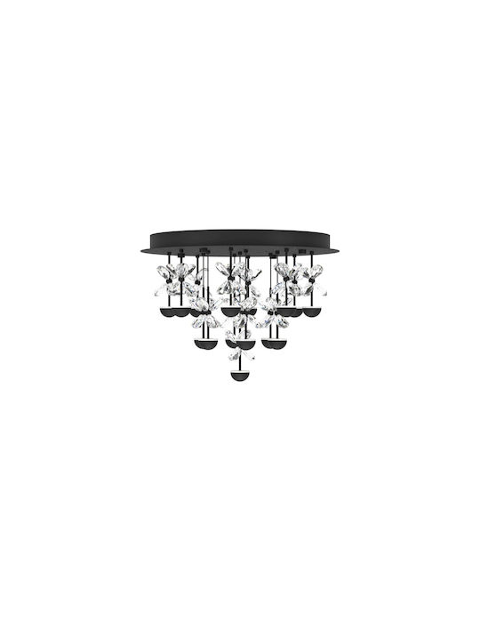 Eglo Pianopoli Ceiling Mount Light 50cm Black with Integrated LED and Crystals