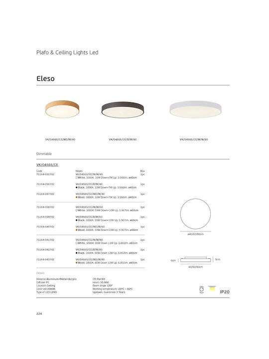 VK Lighting Ceiling Mount Light 40cm Black with Integrated LED
