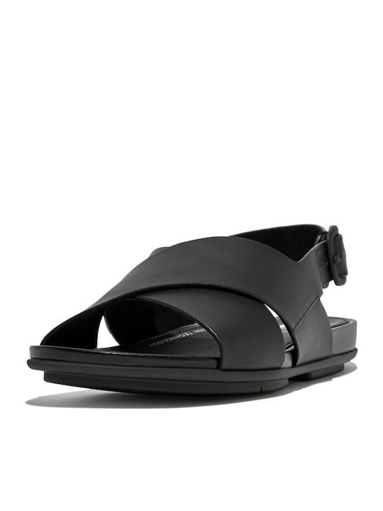 Gracie Leder Flache Damen Sandalen Schwarz
