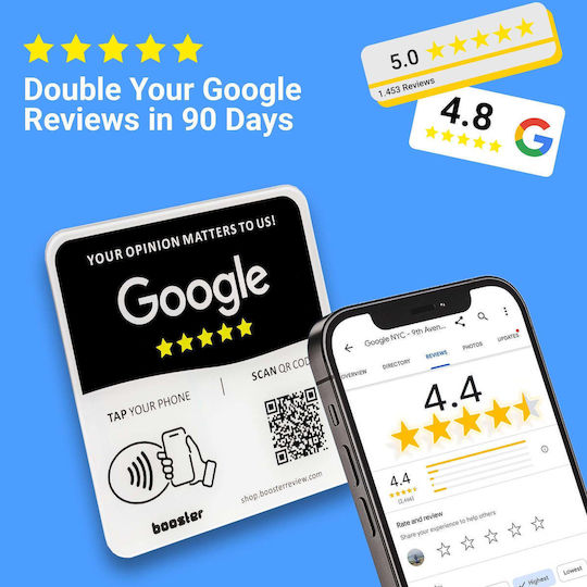 Tap Google Review Plate Tap Instant Reviews Compatible All Phones Reusable Smart Tap Nfc & Qr 12 X 12 Cm Mount Anywhere 3m Adhesive 5-pack