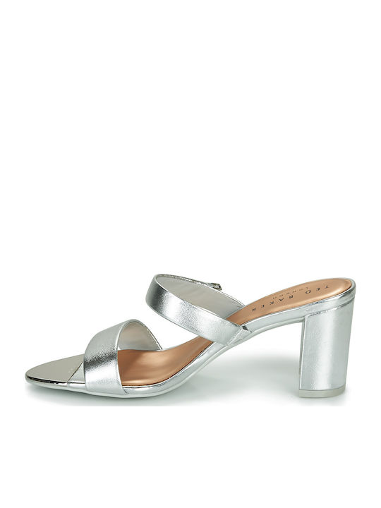 Damen Pantoletten mit Absatz in Silber Farbe 231029-SILBER