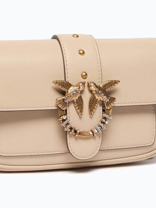 Pinko Beige Leather Women's Shoulder Bag