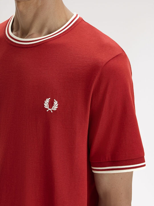 T-shirt с двойни кантове Burnt Red / Snow White