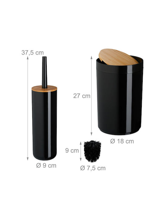 Relaxdays Set de accesorii pentru baie din plastic negru 7 bucăți