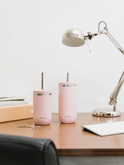 Qwetch Thermos Bottle Stainless Steel 470ml Qwetch Pink with Straw
