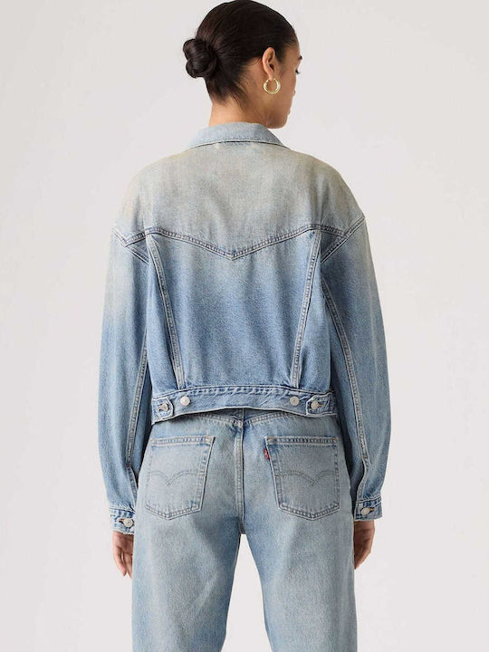 Trucker Crop Women's Jacket for Winter Med Indigo