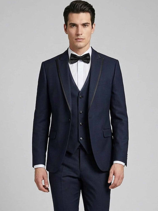Herrenanzug Mit Weste mit Schlanke Passform Navy 07.37.DOMENICO-Blau