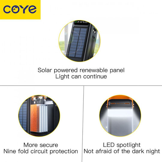 Coye CB-18 Solar Power Bank 50000mAh 22.5W mit 4 USB-A Ausgangsanschlüsse und USB-C Ausgangsanschlusses Schwarze